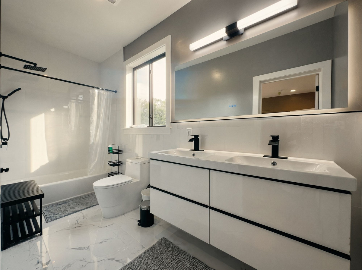 Bathroom with double floating vanity